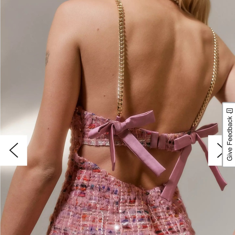 For Love & Lemons Plaid Pink Multi Mini Dress Celine Tweed Chain (S) Like New - Picture 4 of 13